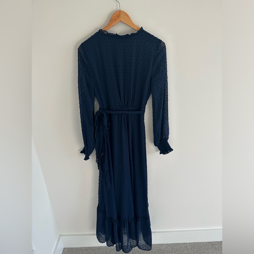 NWT Lulu’s navy blue‎ high-low midi wrap dress size xs - Picture 7 of 9